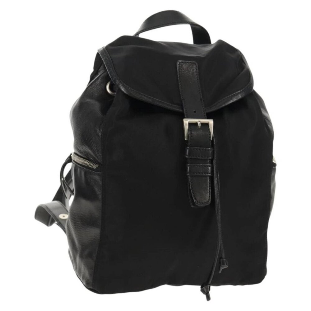PRADA Backpack Nylon Leather Black Silver Auth - Picture 1 of 16
